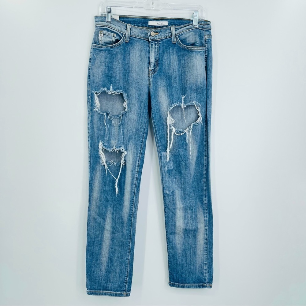 Kancan Boyfriend Cropped Jeans Womens 26 Blue Faded Distressed Relaxed Fit